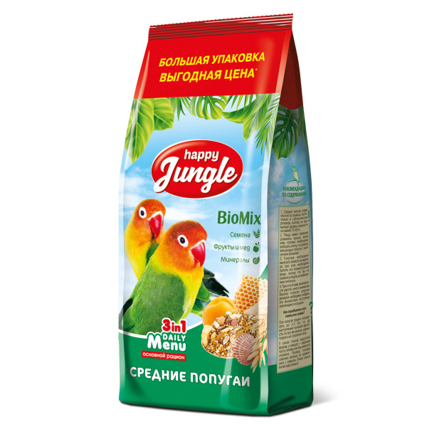 Хэппи Джангл Корм для средних попугаев, 900 г, Happy Jungle