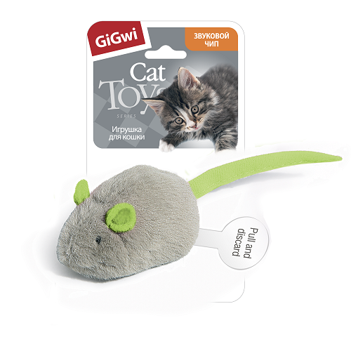 Гигви Игрушка для кошек Мышка, со звуковым чипом, 6 см, серый, GiGwi