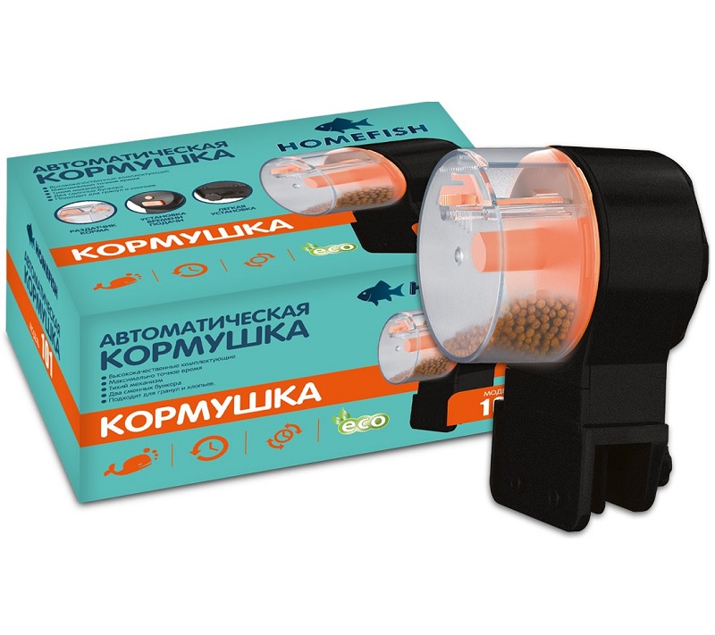  Хомфиш Кормушка автоматическая 101 для аквариума на батарейках, 13,5*8*14 см, черная, HOMEFISH
