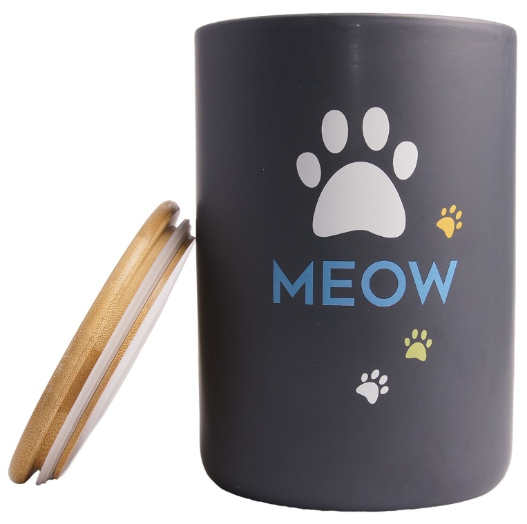 КерамикАрт Емкость Meow для хранения корма и лакомств для кошек, 1,9 л, черный, KeramikArt
