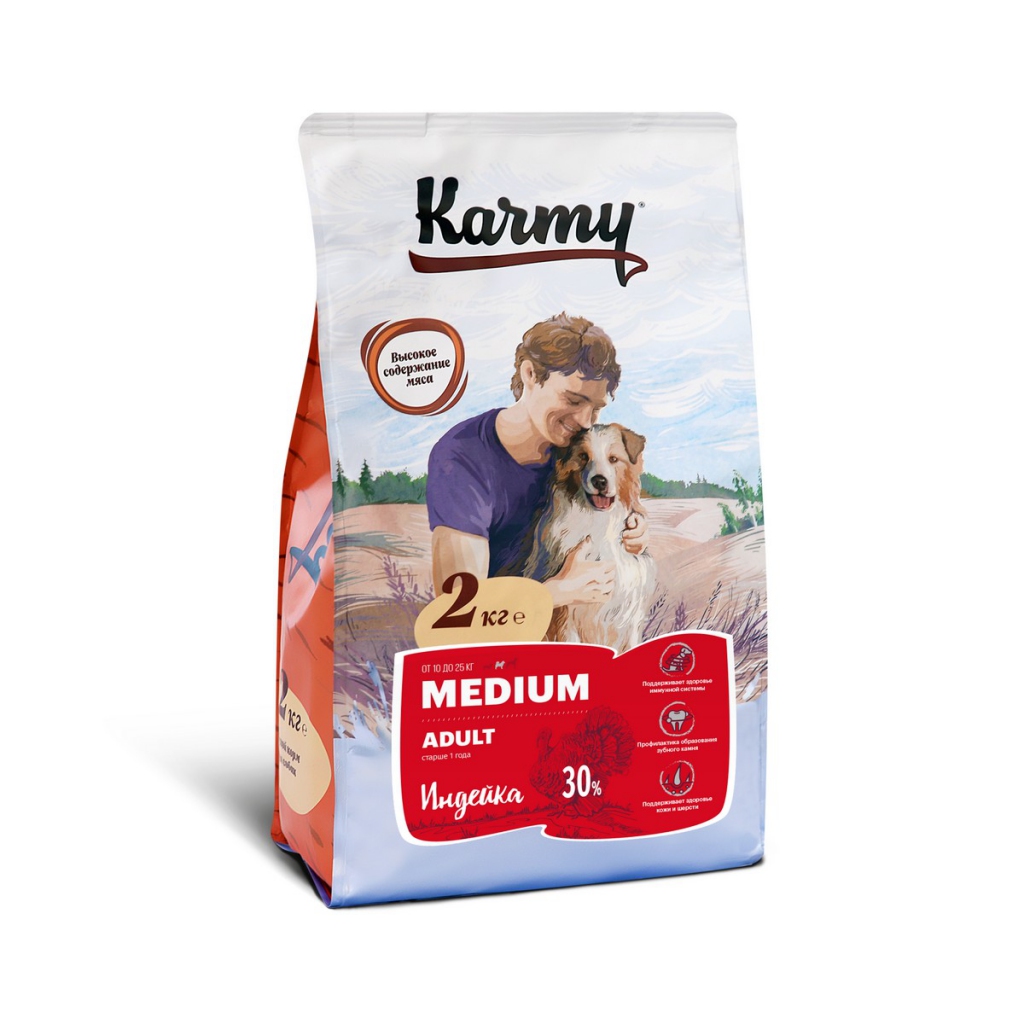Карми Корм  Medium Adult для собак средних пород, 2 кг, Индейка, Karmy