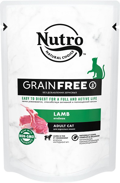 Нутро Паучи Grain Free Adult для кошек кусочки в соусе, 24*70 г, в ассортименте, Nutro