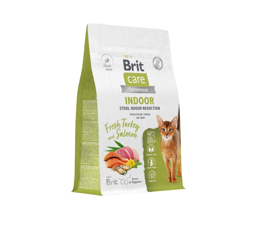 Брит Кэа Корм Cat Indoor Stool Odour Reduction для кошек, Индейка с лососем, в ассортименте, Brit Care