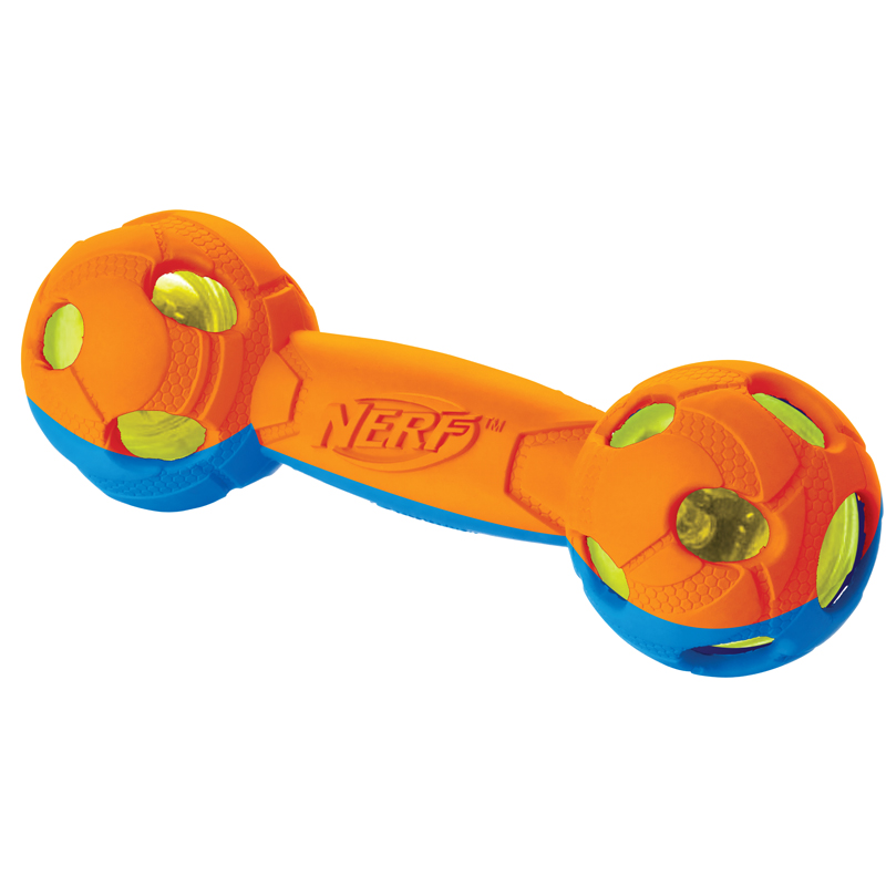Нёрф Игрушка Гантель двухцветная светящаяся для собак, 17,5 см, Nerf