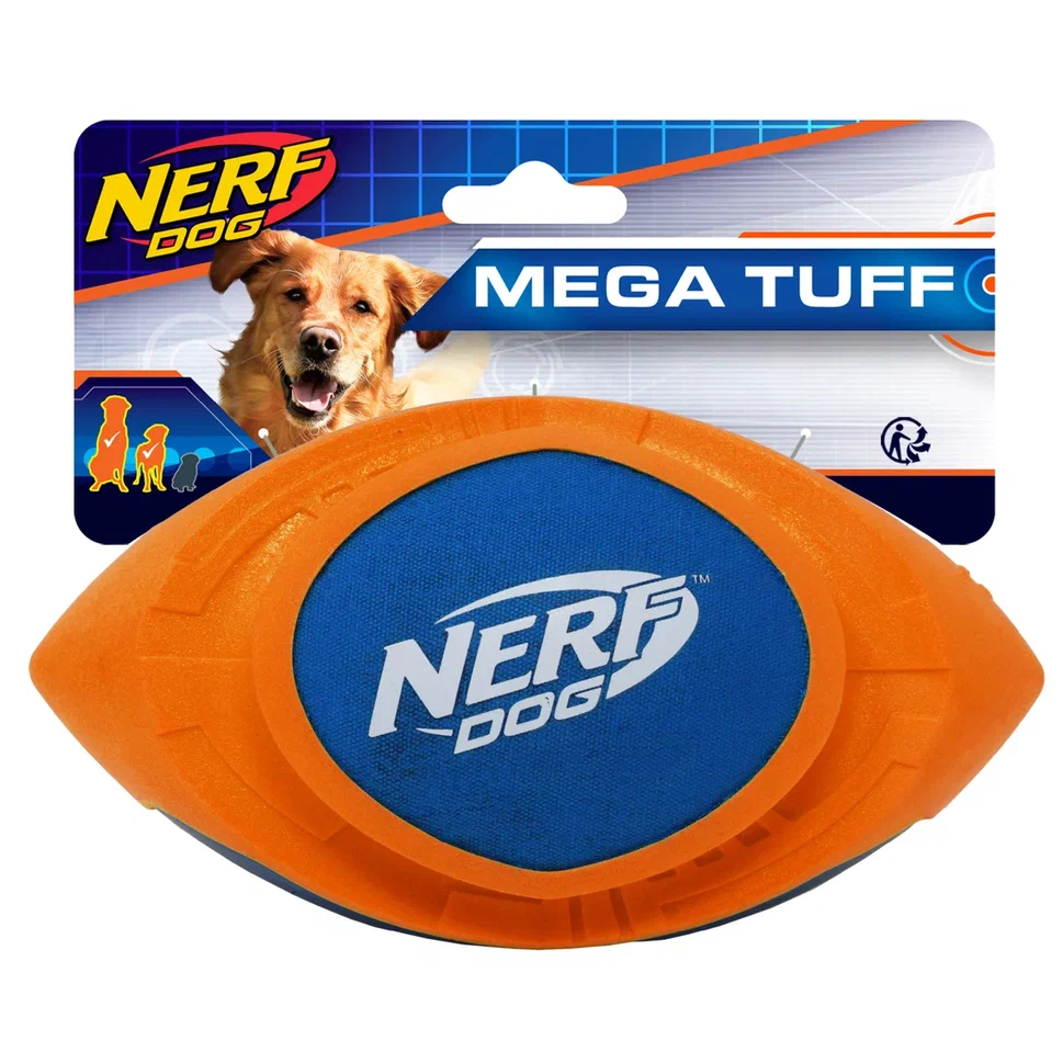 Нёрф Игрушка Мяч для регби для собак, 18 см, синий/оранжевый, в ассортименте, Nerf