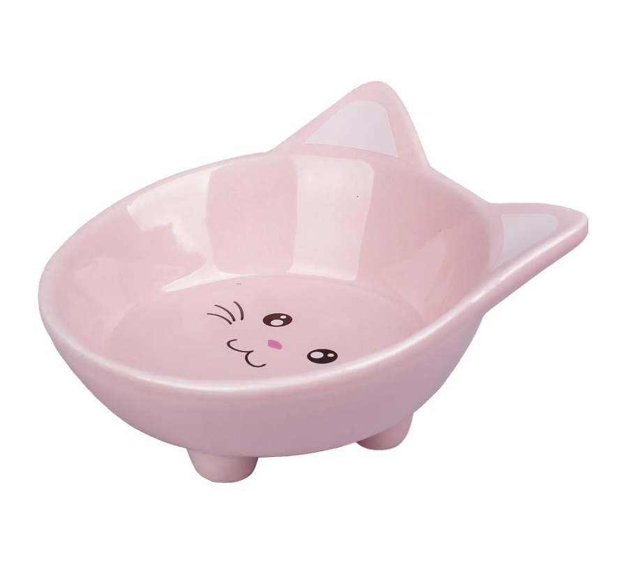 КерамикАрт Миска керамическая Мордочка кошки для кошек, 200 мл, розовая, KeramikArt