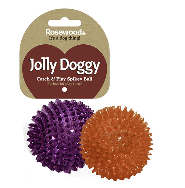 Роузвуд Мяч игольчатый для собак Jolly Doggy Spikey Ball 8 см, в ассортименте, резина, Rosewood