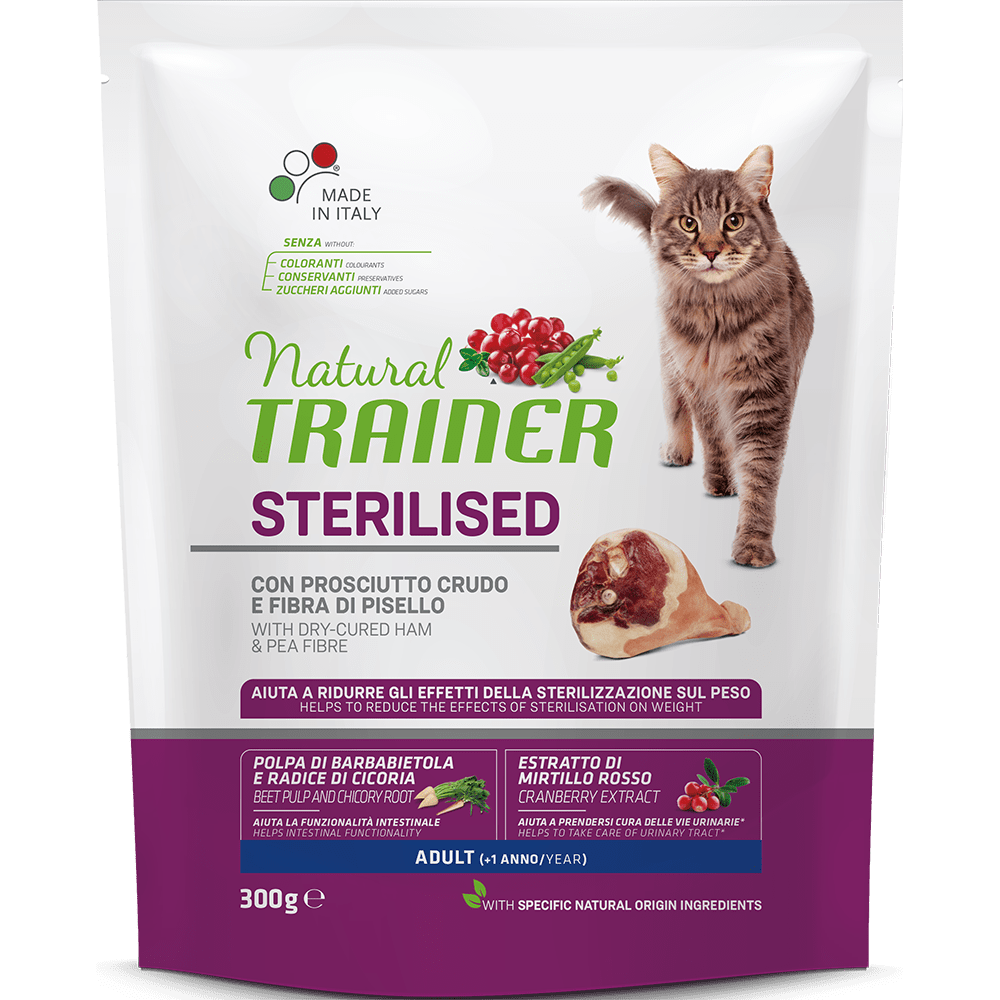 Трейнер Корм Natural Cat Adult Sterilised Dry-Cured Ham для стерилизованных кошек, Сыровяленая ветчина, Trainer