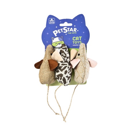 Пэт Стар Набор игрушек для кошек Мышка с мятой, 3 шт/уп., 21 см, текстиль, Pet Star
