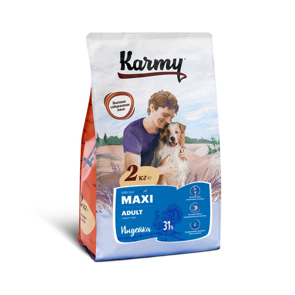 Карми Корм Maxi Adult для собак крупных пород, 2 кг, Индейка, Karmy