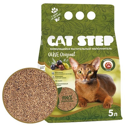 Кет Степ Наполнитель комкующийся растительный Cat Step Olive Original, 5 л