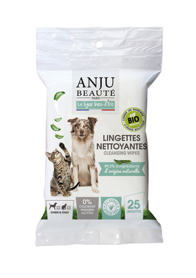 Анжу Бут Салфетки очищающие органические для ухода за шерстью, глазами, ушами, лапами собак, кошек, 25 шт, Anju Beaute