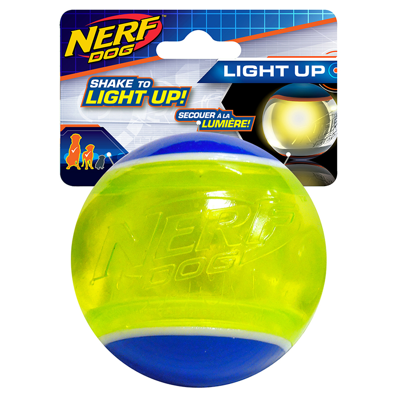 Нёрф Игрушка Мяч светящийся прозрачный для собак, 8 см, синий/зеленый, Nerf