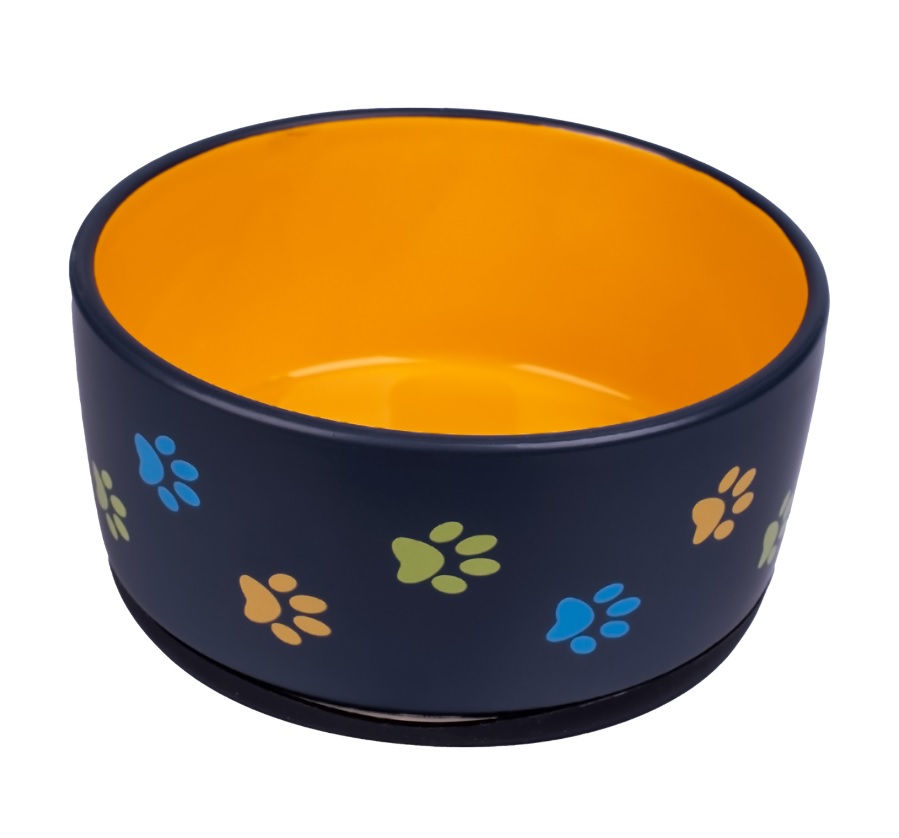 КерамикАрт Миска керамическая для собак 1 л черная с оранжевым, KeramikArt