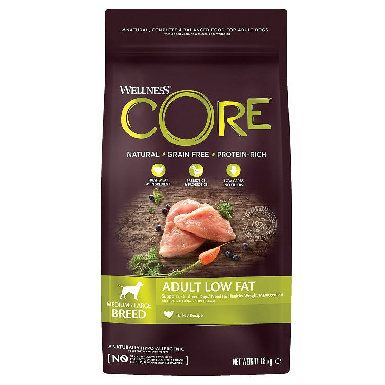Коре Корм Afult Low Fat беззерновой для собак средних и крупных пород для поддержания идеального веса, Индейка, в ассортименте, Core 