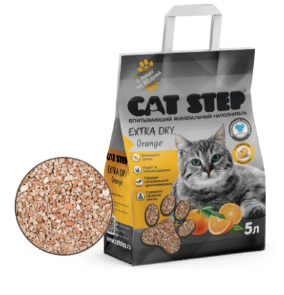 Кэт Степ Наполнитель минеральный впитывающий Cat Step Extra Dry Orange для кошачьих туалетов, 5 л