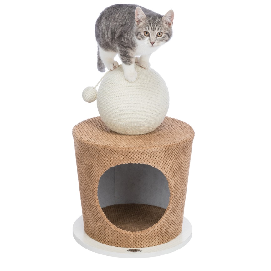 Трикси Домик для кошки с когтеточкой-шаром, 36*50 см, бежевый/белый, Trixie