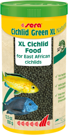 Сера Основной корм Cichlid Green XL Nature для растительноядных цихлид, гранулы, в ассортименте, Sera