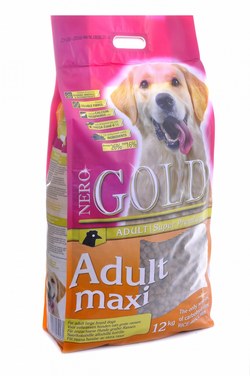 Неро Голд Корм сухой Adult Maxi 26/16 для взрослых собак крупных пород, Курица, в ассортименте, Nero Gold