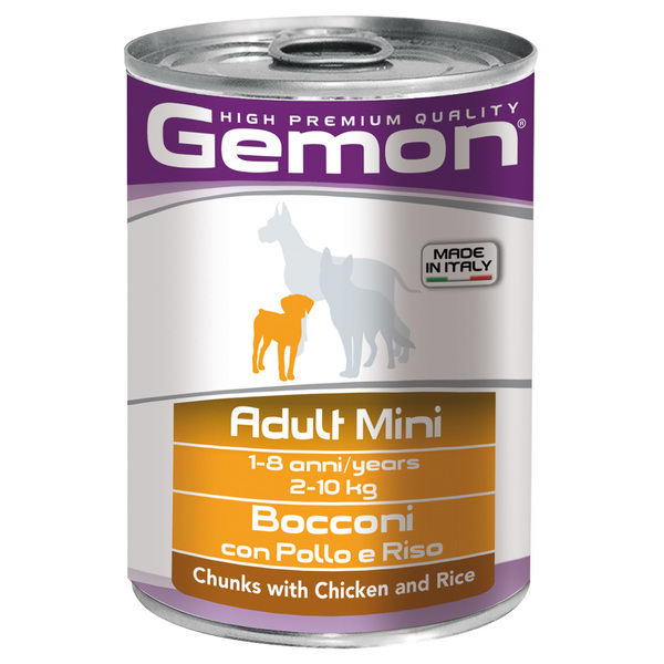 Джемон Консервы для собак мелких пород Dog Mini, кусочки курицы с рисом, 415 гр, Gemon