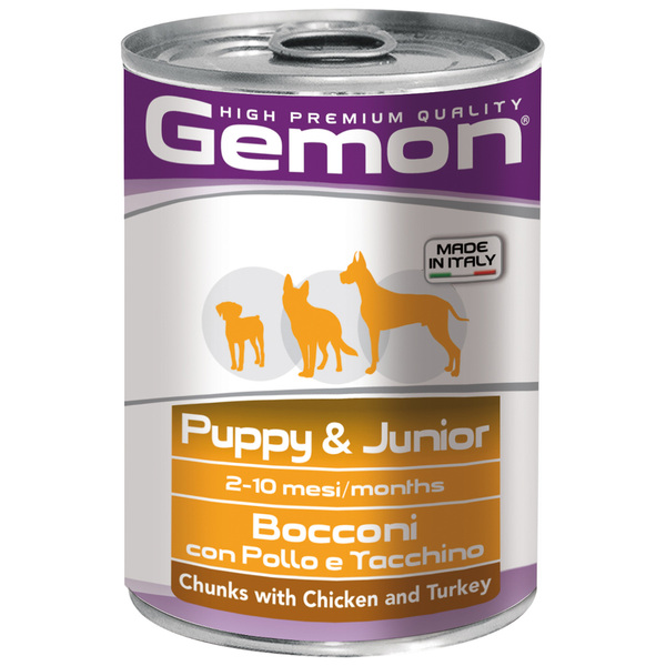 Джемон Консервы для щенков Dog Puppy and Junior, паштет с кусочками курицы и индейки, 415 гр, Gemon