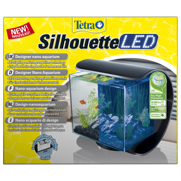 Тетра Дизайнерский нано-аквариум Silhouette (Силуэт) с LED-освещением ДЕНЬ/НОЧЬ, черный, объем 12 л, Tetra