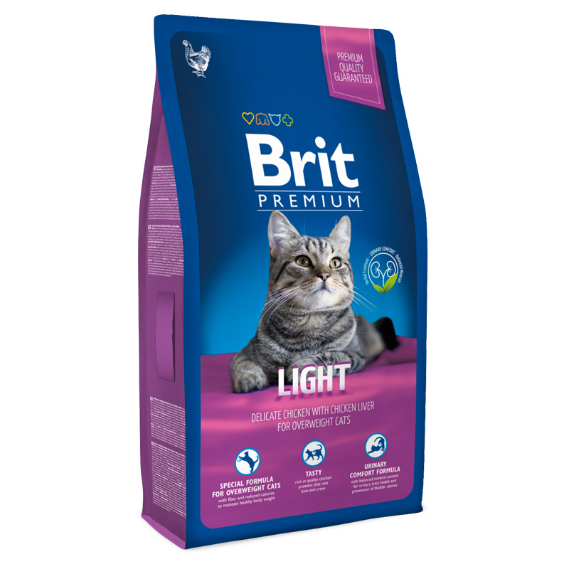 Брит Корм Premium Cat Light для кошек с избыточным весом, Курица в соусе из куриной печени, в ассортименте, Brit