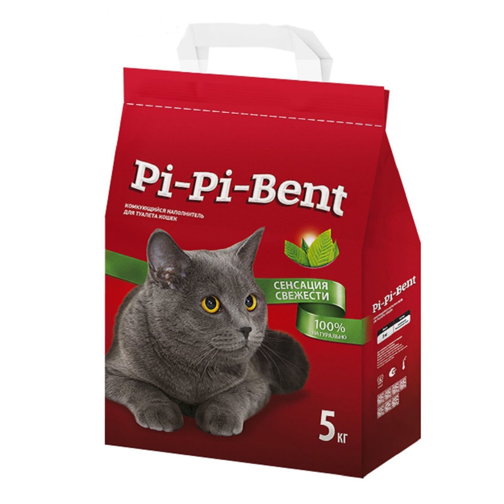 Пи-Пи-Бент Наполнитель Сенсация свежести комкующийся бентонитовый, для кошачьего туалета, 5 кг, Pi-Pi-Bent
