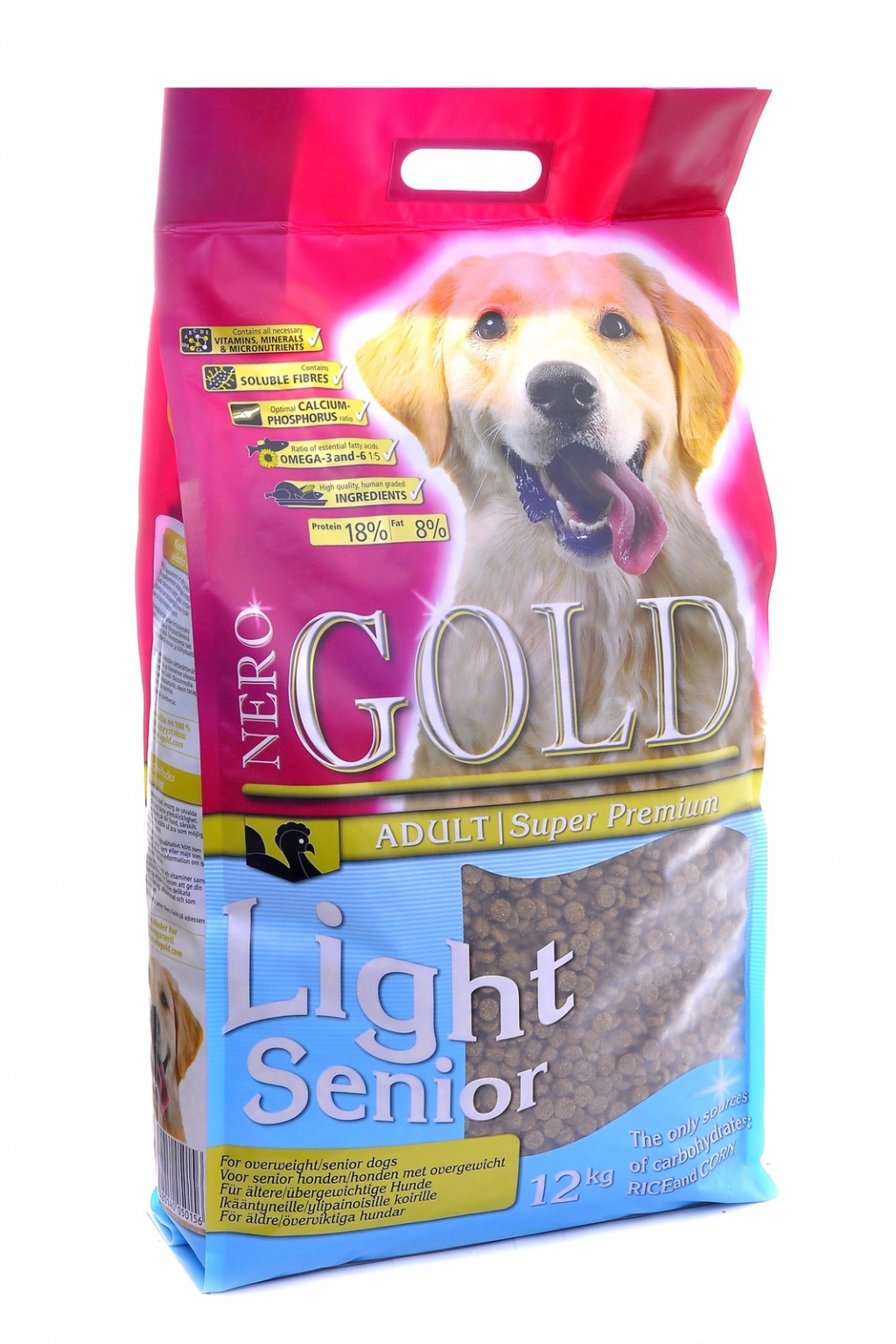 Неро Голд Корм сухой низкокалорийный Light Senior 18/8 для пожилых собак всех пород, Индейка, в ассортименте, Nero Gold