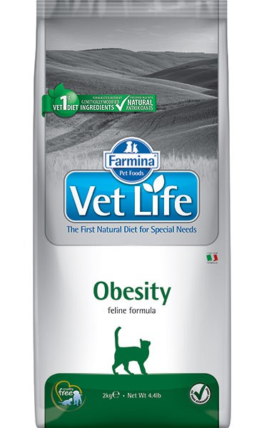 Фармина Корм сухой диетический Vet Life для взрослых котов и кошек при ожирении, Obesity, 2 кг, Farmina