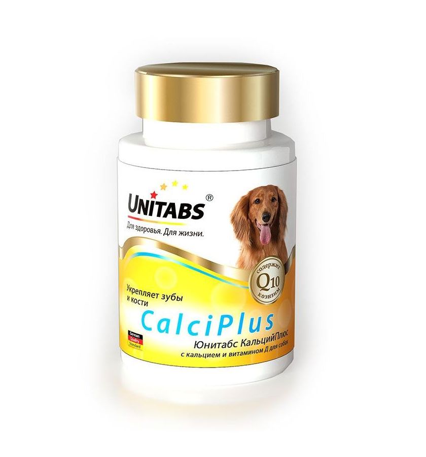 Unitabs Витаминно-минеральная добавка Calci Plus с Q10, кальцием, фосфором и витамином Д для собак, 100 таблеток, Экопром