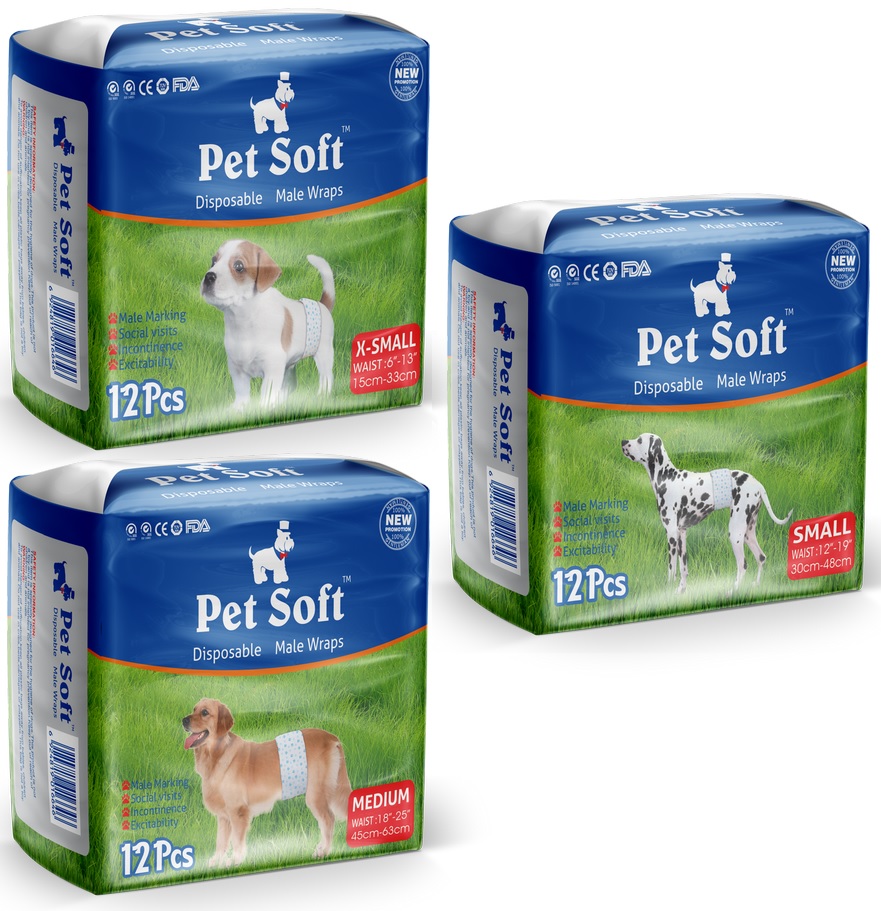 ПэтСофт Пояс для кобелей впитывающий одноразовый Disposable Male Wraps, в ассортименте, 12 штук, Pet Soft