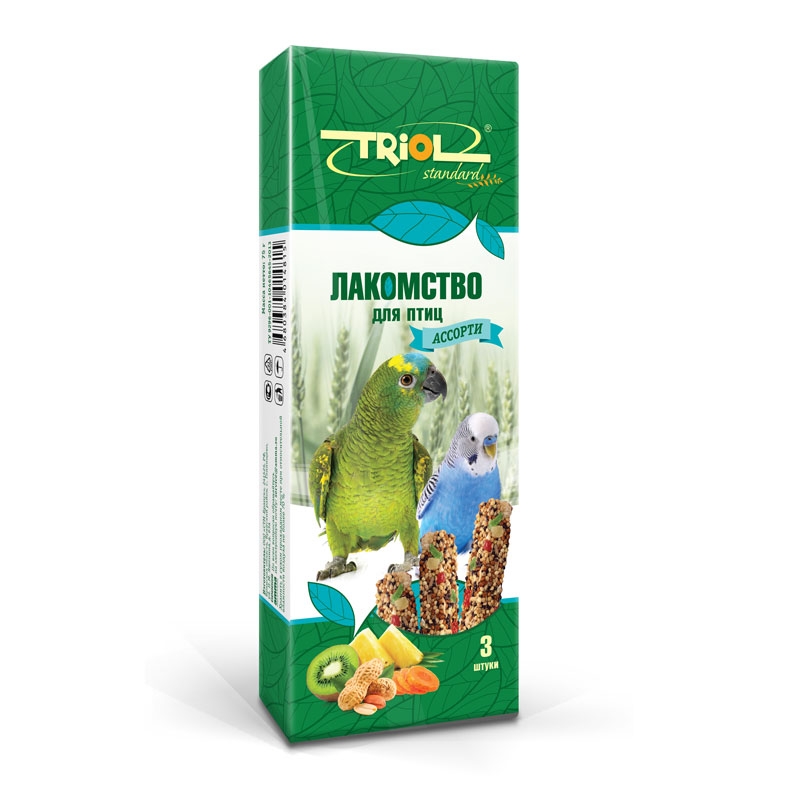 Триол Лакомство Triol Standard для попугаев, с фруктами, овощами и орехами, 3*75 г, Triol