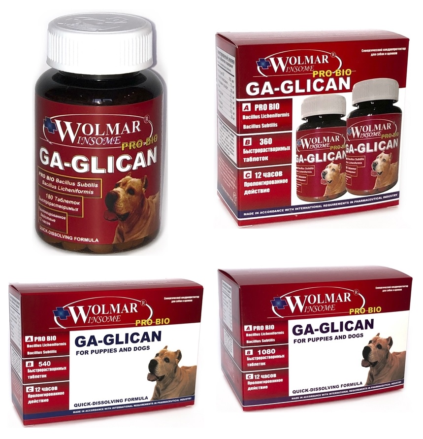Волмар Винсом Мультикомплекс Pro Bio GA-Glican Синергический хондропротектор для щенков, юниоров и взрослых собак, в ассортименте, Wolmar Winsome