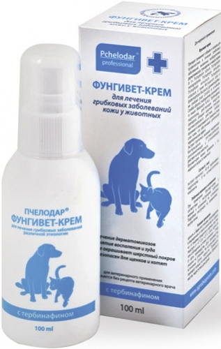 Пчелодар Крем Фунгивет для лечения грибковых заболеваний кожи с тербинафином для собак, кошек и других пушных зверей, 100 мл