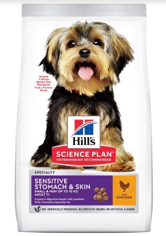 Хиллс Корм Science Plan Small/Miniature Sensitive Stomach/Skin для собак миниатюрных пород с чувствительным пищеварением, Курица, в ассортименте, Hills