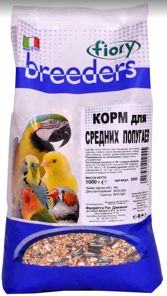 Фиори Корм Fiory Breeders для средних попугаев, 1 кг, Fiory 