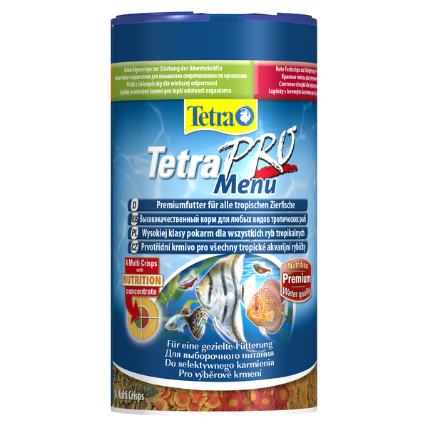 Тетра Корм TetraPro Menu 4 вида корма в одной банке, для всех видов рыб, чипсы, 250 мл, Tetra