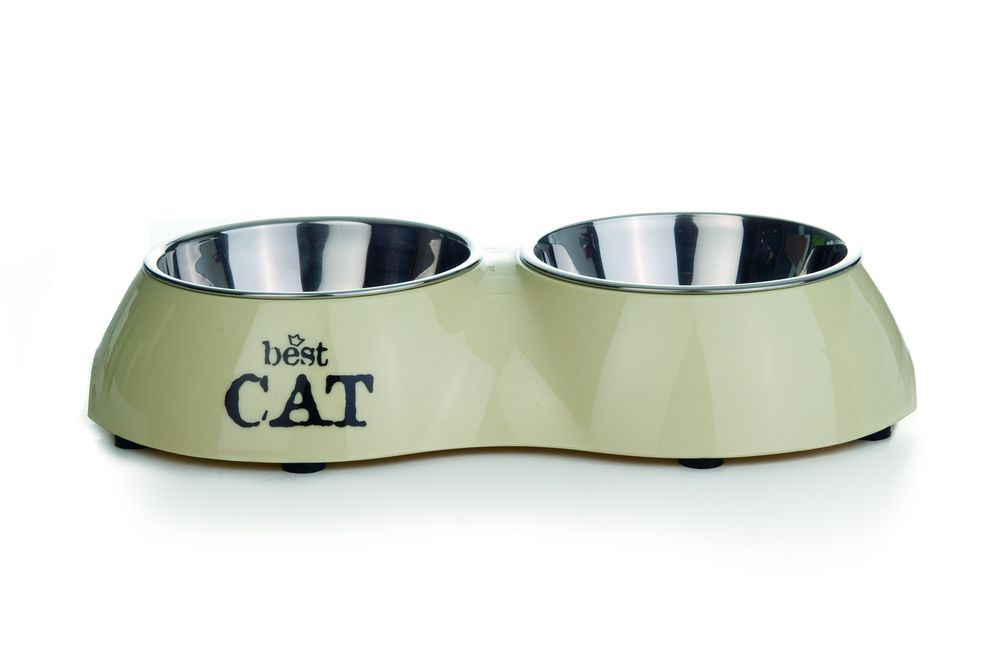 Миска для кошек Best Cat двойная, объем каждой миски 160 мл, 26,5*15 см, бежевая, I.P.T.S